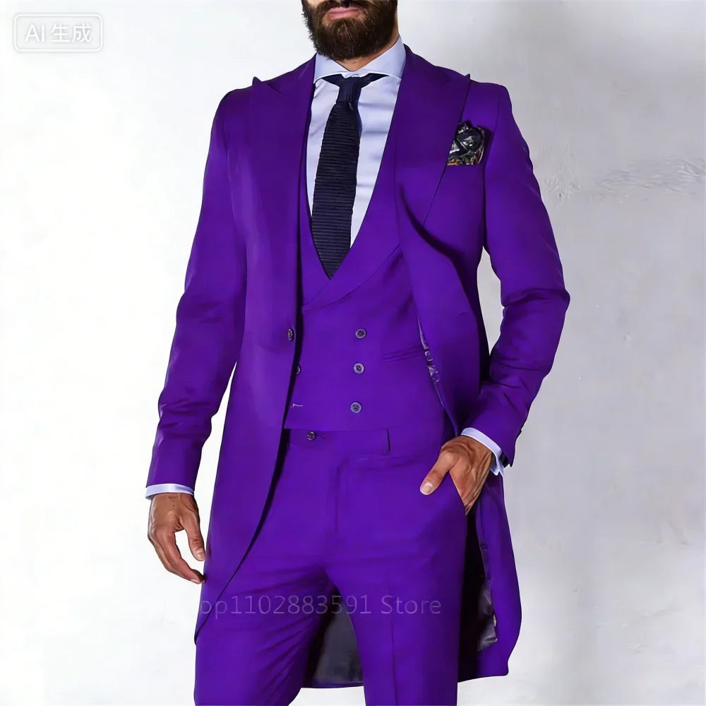 Men's 3-Piece Suit Set Single Breasted Peak Lapel Blazer for Weddings & Business