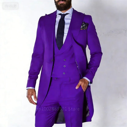 Men's 3-Piece Suit Set Single Breasted Peak Lapel Blazer for Weddings & Business