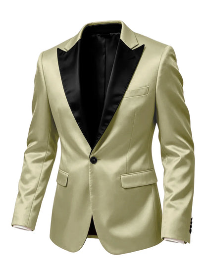 Luxury Satin Men's Tuxedo Blazer Black Peak Lapel One Button Slim Fit Suit Jacket Formal Business Casual Suit For Wedding Party