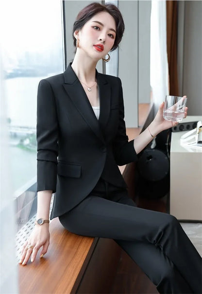 Slim 2 Piece Sets Office Wear Women 2025 New Fashion Turn Down Collar Single Button Blazers Casual Pencil Pant Suits