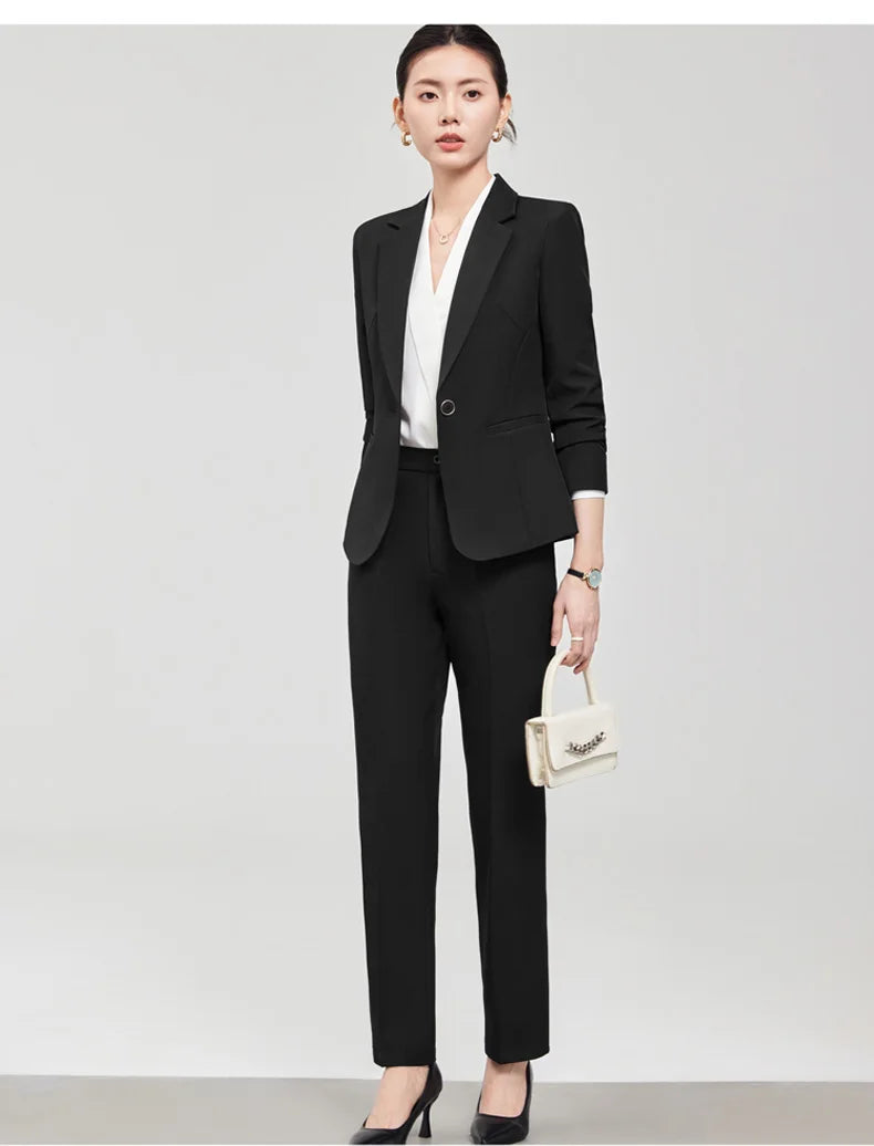 2025 new autumn and winter womens professional business formal fit two-piece suit jacket + pants. Elegant and stylish