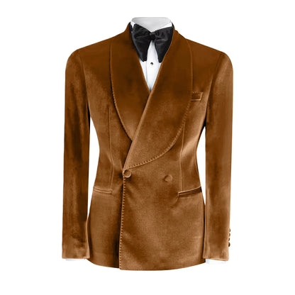 Formal Velvet Men's Suits Blazer Double Breasted Jacket 1 Piece Elegant Slim Fit Male Clothing Wedding Men Business Casual Coats