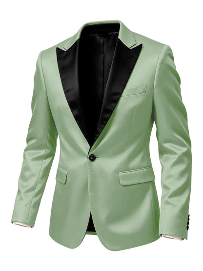 Men'sn Satin Tuxedo Blazer Black Peak Lapel One Button Slim Fit Suit Jacket Formal Business Casual Suit For Wedding Party Prom