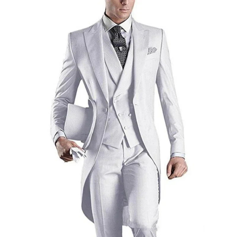 Custom Made White/black/grey/burgundy Tailcoat Men Party Prom Groomsmen Suits For Wedding Tuxedos (Jacket+pants+vest)