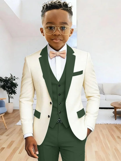 Multi-colors Boys Suits 3 Pieces Jacket Vest Pants Wedding Ring Bearer Outfit Handome Slim Fit Tuxedo For Birthday Party