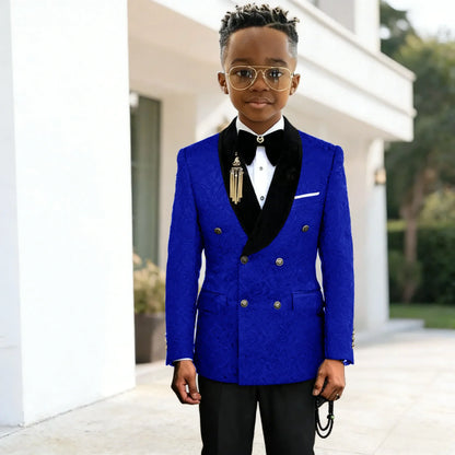 Black Jacquard Floral Boys Suits For weddings Children Suits Double Breasted Kid Wedding Prom Suits Blazers Sets For boys Tuxedo
