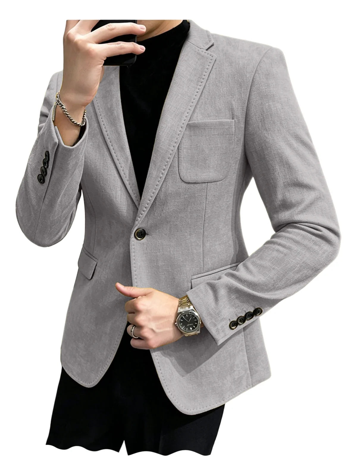 Cotton Linen Blend Men Suit Blazer Slim Fit Breathable Soft Man Jacket For Business Wedding Office Daily Vacation Outdoor Coat