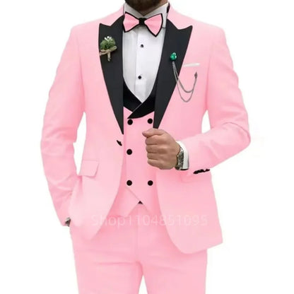 3 Pieces Men's Wedding Suits Formal Groom Tuxedo Slim Fit Business Casual Double Breasted Blazer Vest Pants Set for Party