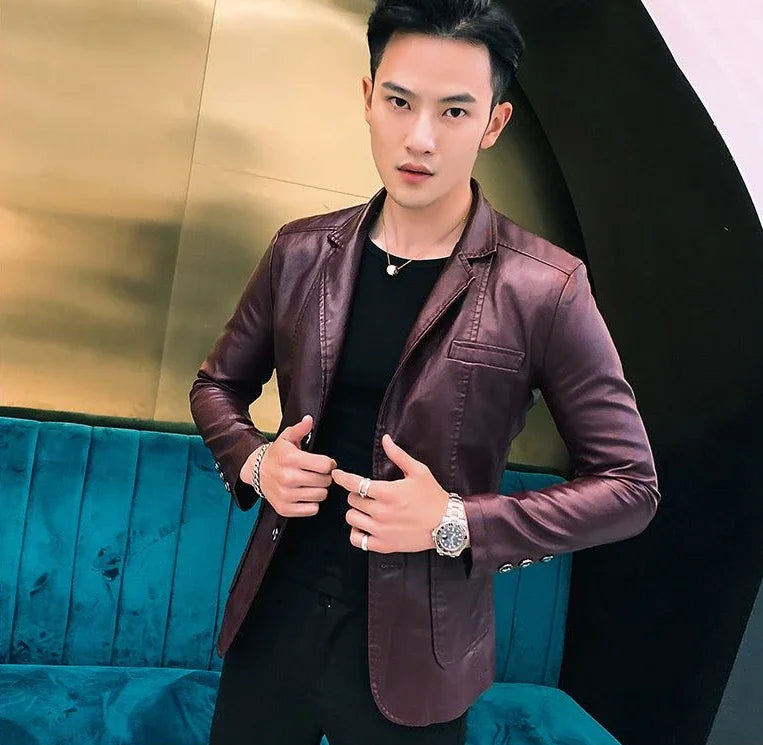 Coat Korean Style Male Leather Blazer Single Breasted Spring Clothes Men's Suit Jackets Luxury Designer High Quality Simple New