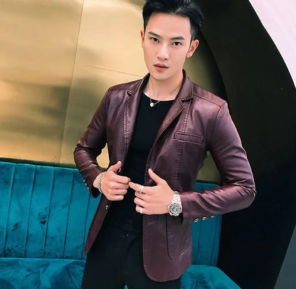 Coat Korean Style Male Leather Blazer Single Breasted Spring Clothes Men's Suit Jackets Luxury Designer High Quality Simple New