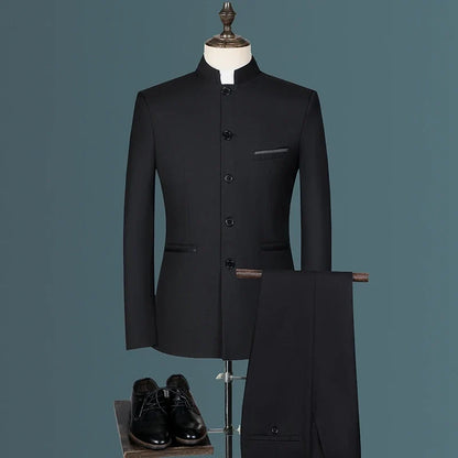 Men's 3-Piece Suit Blazer Vest Pants Smart Casual Standing Collar Mao Suit for Wedding Work and Outdoor