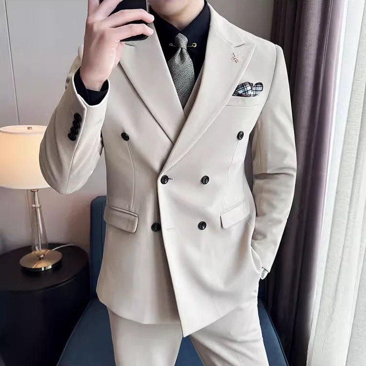 (Jacket+Pant) Autumn Winter Thickened Woolen Suit 2025 New High Quality Slim Business Tuxedo Fashion Wedding Social Suits