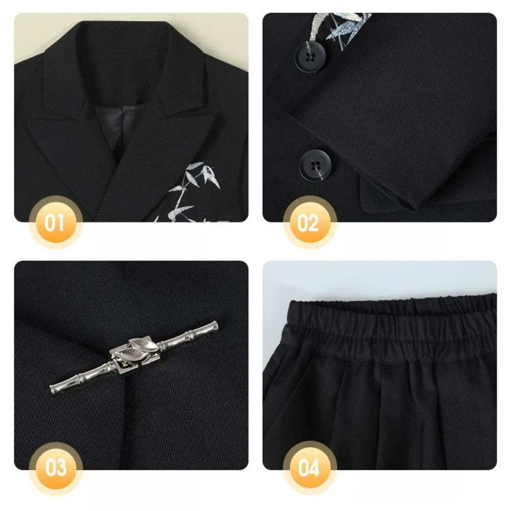 High Quality Embroidery Suit Set 4 Pieces For Kids Piano Performance,Handsome Double Breasted Boys Suits Photography Wear