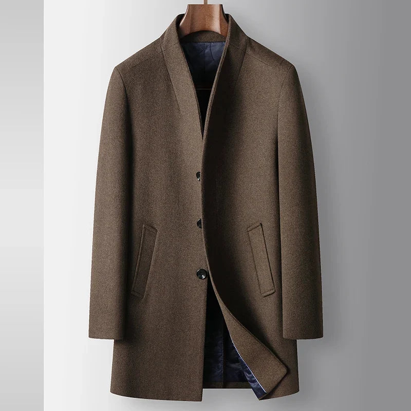 High-quality, Fashionable, Stylish, Versatile, for Banquets, Shopping, Trendy Business, Casual, Solid-color Men's Woolen Overcoa