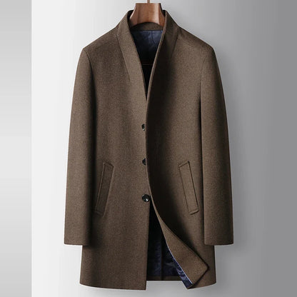 High-quality, Fashionable, Stylish, Versatile, for Banquets, Shopping, Trendy Business, Casual, Solid-color Men's Woolen Overcoa