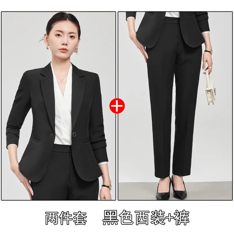 2025 new autumn and winter womens professional business formal fit two-piece suit jacket + pants. Elegant and stylish