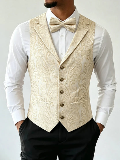 Men's Jacquard Floral Waistcoat Vest with Bowtie Set – Wedding & Formal
