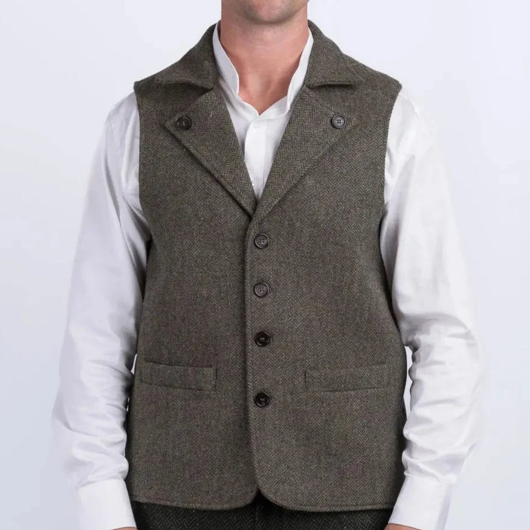 Men's Herringbone Vest Single Breasted Waistcoat for Wedding & Smart Casual Wear