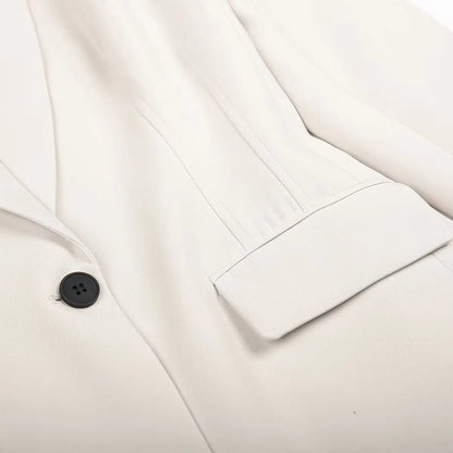 Women Fall Office Slim Blazer Single Button Pockets Blazer Beige Black 2025 Spring Autumn Fashion Commuter Simple Casual Blazer