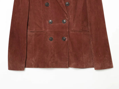Vintage Women's Suede Texture Slim Blazer 2026 Autumn Double Breasted Lapel Suit Jacket Female Elegant Office Coat Outerwear