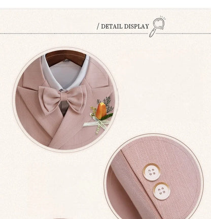 Kids Formal Suit Set Boys Girls Wedding Blazer Multi-Piece Pink Performance Costume