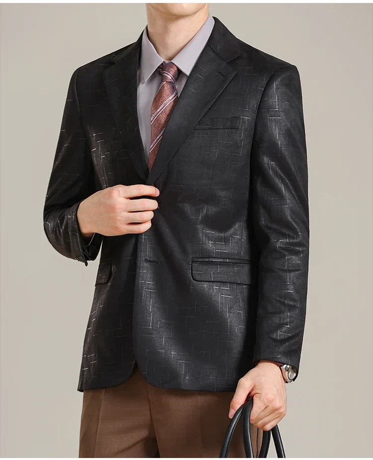 Autumn/Winter Korean Jacquard Casual Suit Jacket Men Slim Business Office Formal Suit Jackets Social Wedding Blazer Masculino