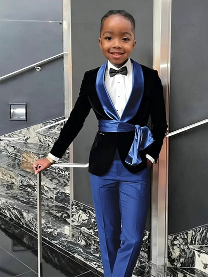 New Boys Velvet Suit Set 2 Pieces Formal Party Wear Fashionable Handsome Kids Regular Fit Tuxedo Wedding Guest Outfit