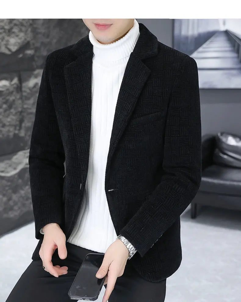 2026 Blazer Autumn and Winter Men's Fashion Outdoor Wedding Trend Slimming Business Casual Korean Version Thickened Warm Blazer