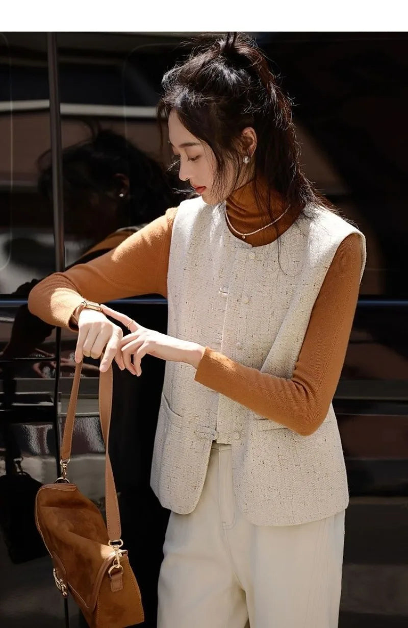 Women's Vest New Fashion Retro Chinese Vest Coat New Small Fragrant Vest Female Tops Sleeveless Jacket Chaleco Mujer Outerwear