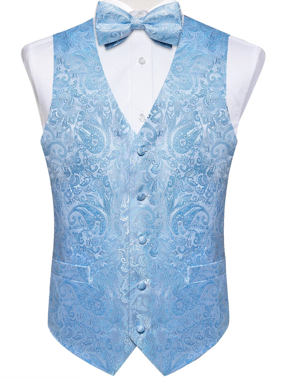 Men's Suit Vest Bow Tie Set – Formal Waistcoat with Necktie and Pocket Square for Weddings