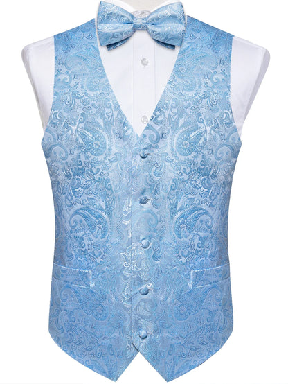 Men's Suit Vest Bow Tie Set – Formal Waistcoat with Necktie and Pocket Square for Weddings