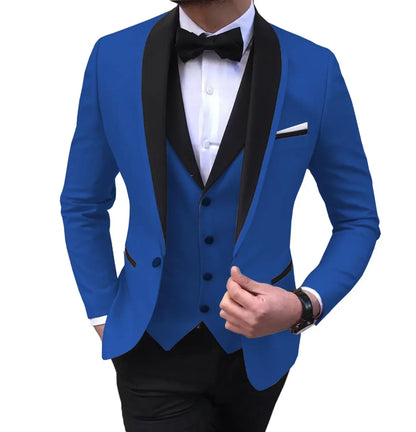 White Slit Mens Suits 3 Piece Black Shawl Lapel Casual Groom Tuxedos for Wedding Groomsmen Suits Men 2025 (Blazer+Vest+Pant)
