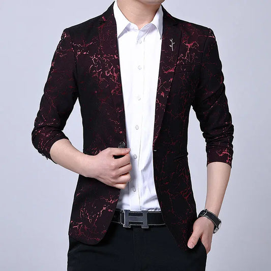 Men's Blazer Korean Style Dark Pattern Single Breasted Smart Casual Spring