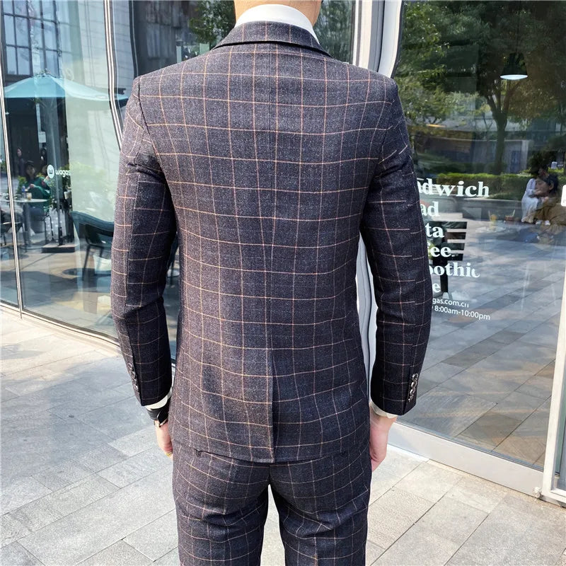 Men's Slim-Fit Wedding 3-Piece Suit Set – Single Breasted Jacket, Vest & Trousers