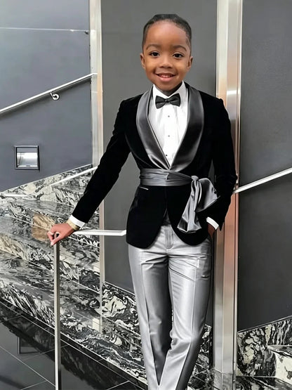 New Boys Velvet Suit Set 2 Pieces Formal Party Wear Fashionable Handsome Kids Regular Fit Tuxedo Wedding Guest Outfit