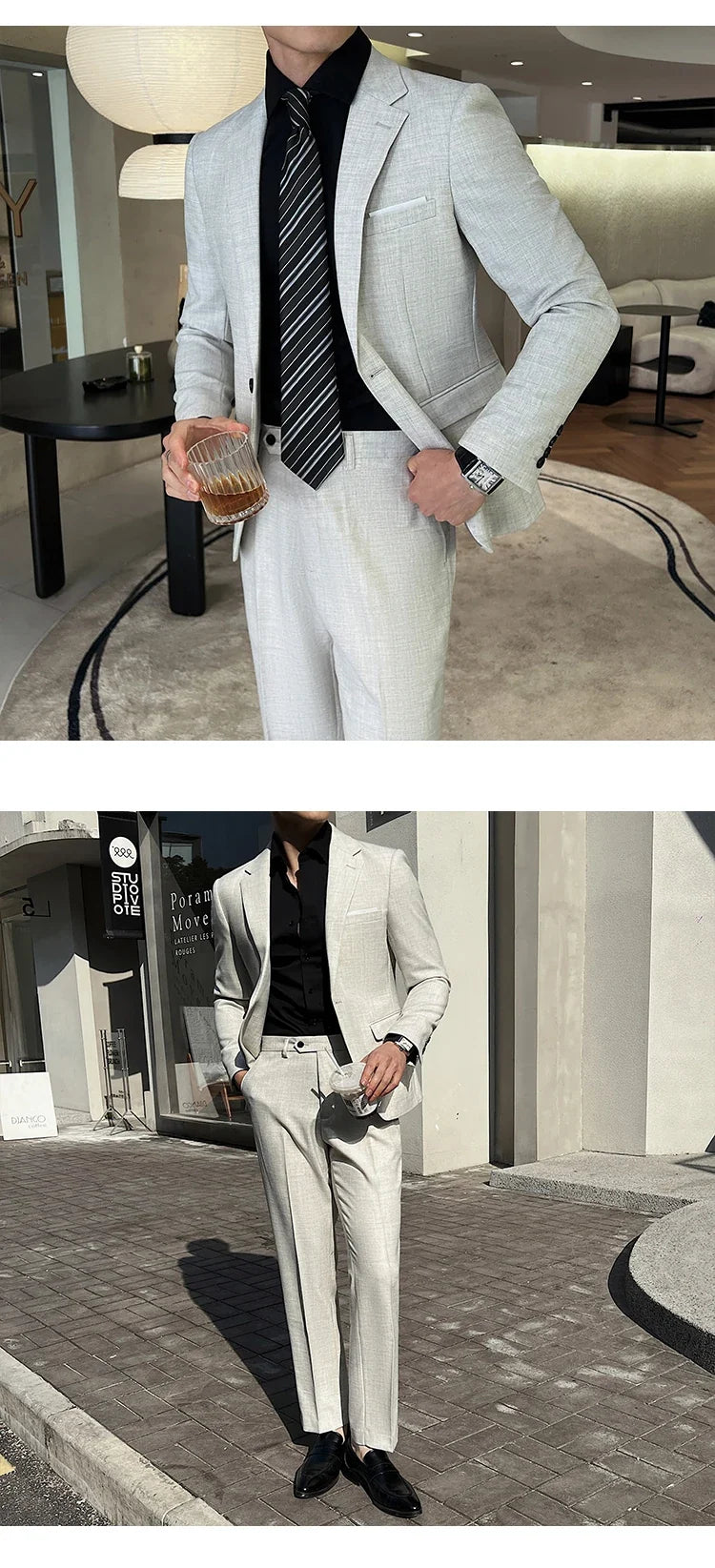 (Jacket +Pants) 2025 New Luxury Elegant Men's Suits 2 Piece Set Fashion Korean Casual Slim Fit Social Groom Wedding Tuxedo