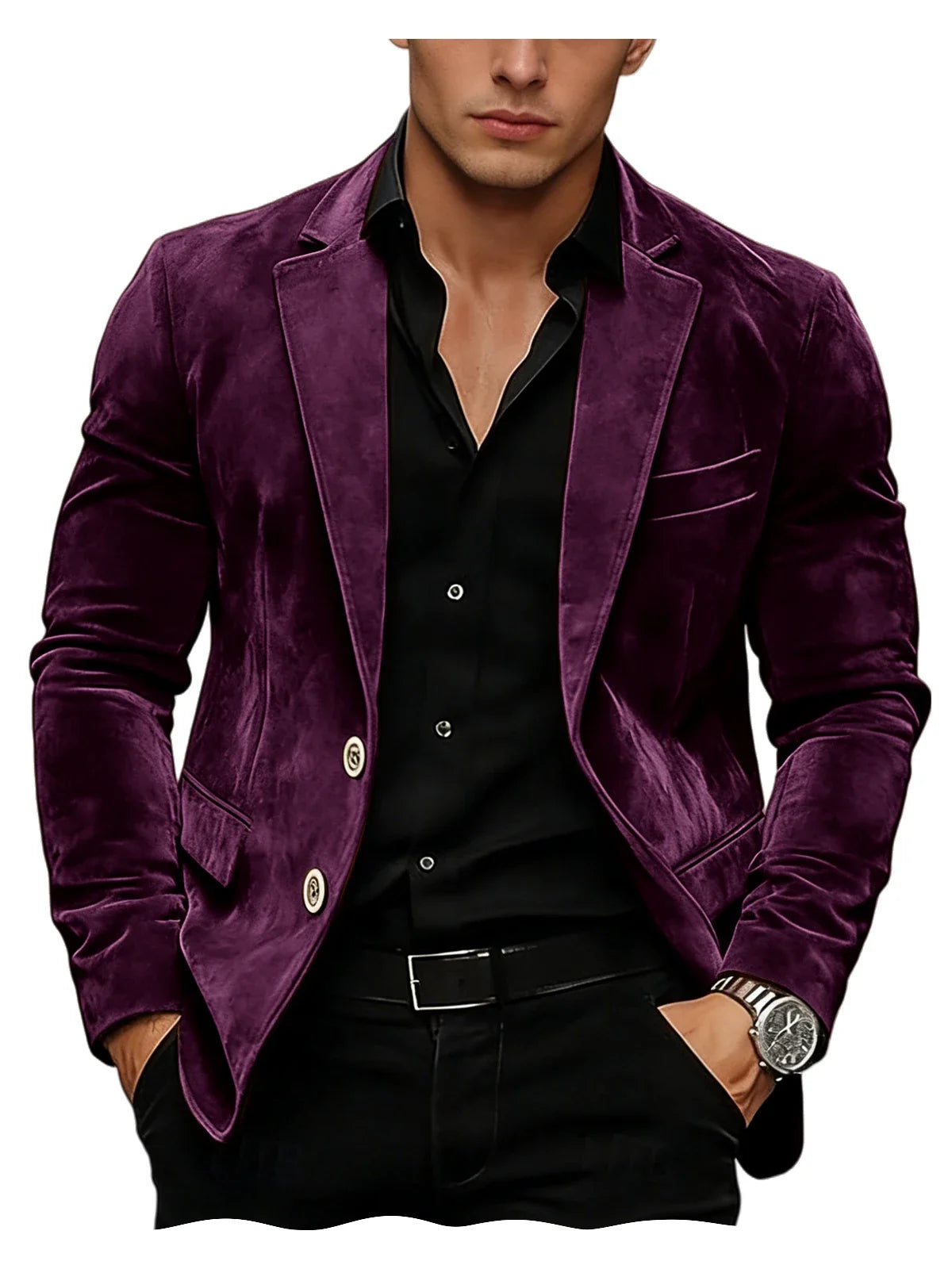 Men Suede Blazer Two Buttons Slim Fit Casual Formal Jacket Wedding Party Dinner Gentleman Sport Coat