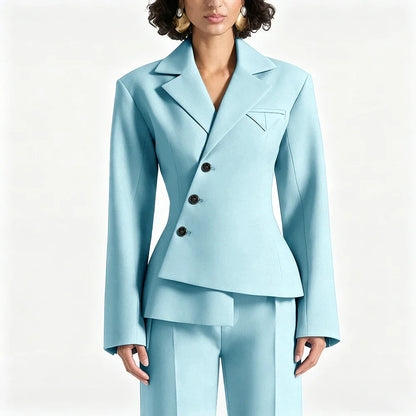 Black Asymmetric Blazer Suit Women's Slim Fit Single Breasted Notch Lapel Set Minimalist Office Modern Casual Workwear Outfit