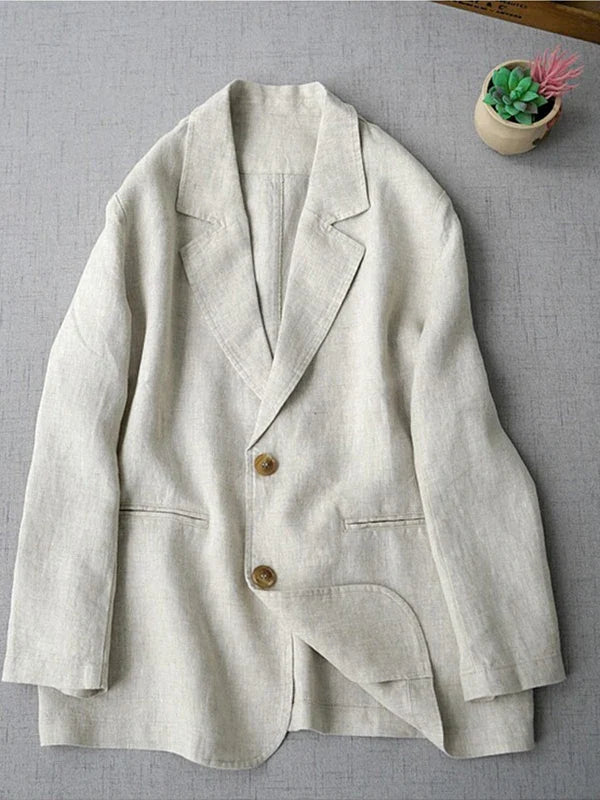 Elegant Long Sleeve Women's Linen Suit Jacket Thin Outerwear New Spring Fashion Ladies' Classic Versatile Pure Cotton Blend