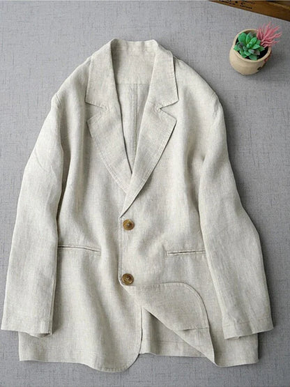 Elegant Long Sleeve Women's Linen Suit Jacket Thin Outerwear New Spring Fashion Ladies' Classic Versatile Pure Cotton Blend
