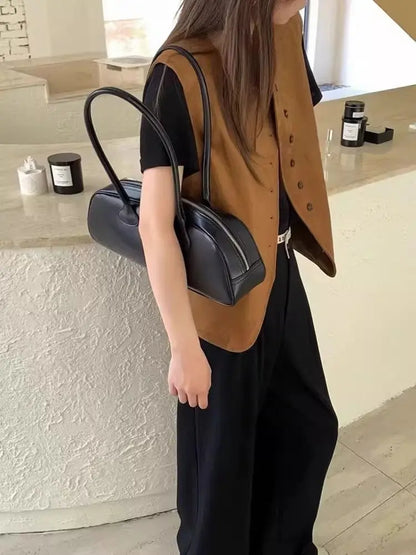 Spring Autumn Suede Sleeveless Vest For Women New O-Neck Single Breasted Waistcoat Female Korean Loose Short Vest Jacket