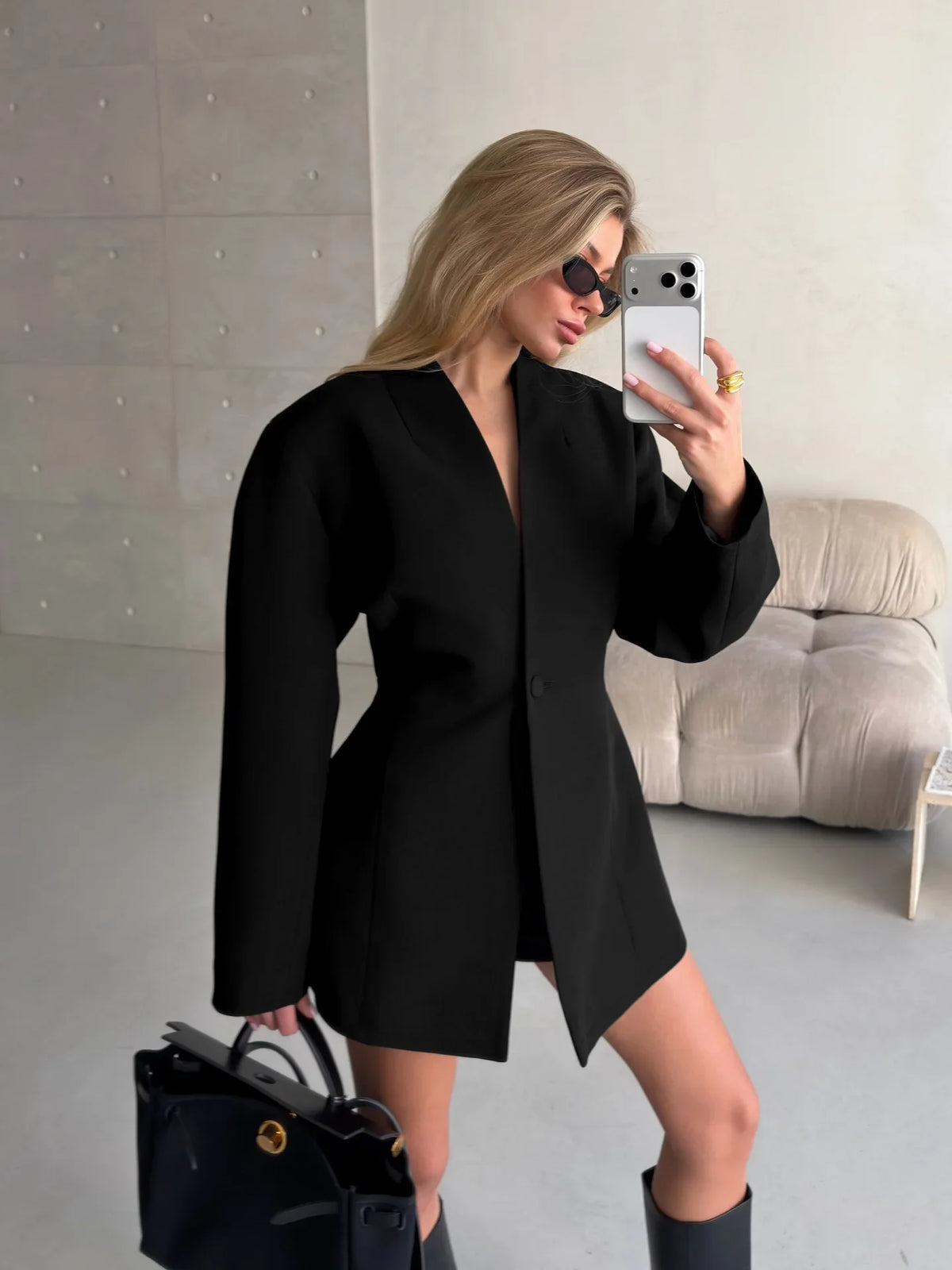Winter,European,Clothes,Workplace,Office,Suit coat,Chic,Sexy,V-Neck,Elegance,Women,Tops,Long Sleeve,Lace up,Jacket,2026,6722002