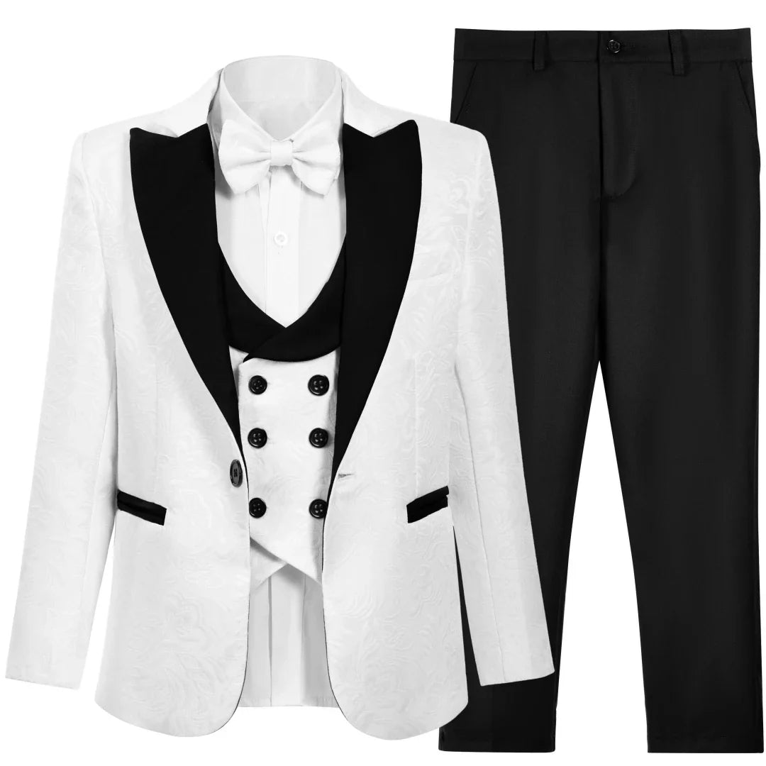 Boys Suit Set 4 Piece Kids Formal Tuxedo Paisley Blazer Vest Pants for Wedding