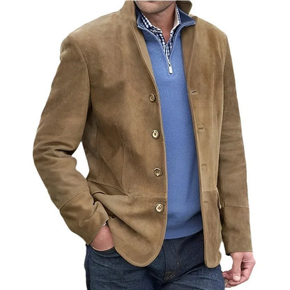Fall Winter Men's Casual Lapel Coat Vintage Style Cross-Border Fashion Outerwear Straight Hemline Long Sleeve Adult Winter Coat