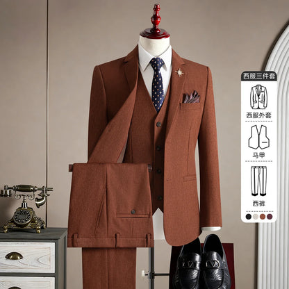Men's Slim Fit 3-Piece Suit Set for Wedding, Banquet & Performance – Multiple Colors