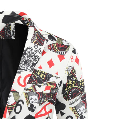 Playing Cards Poker Print Funny Mens Blazer Jacket 2026 Korean Fashion Party Prom Costume Homme Men's Vintage Suit Blazer Hombre