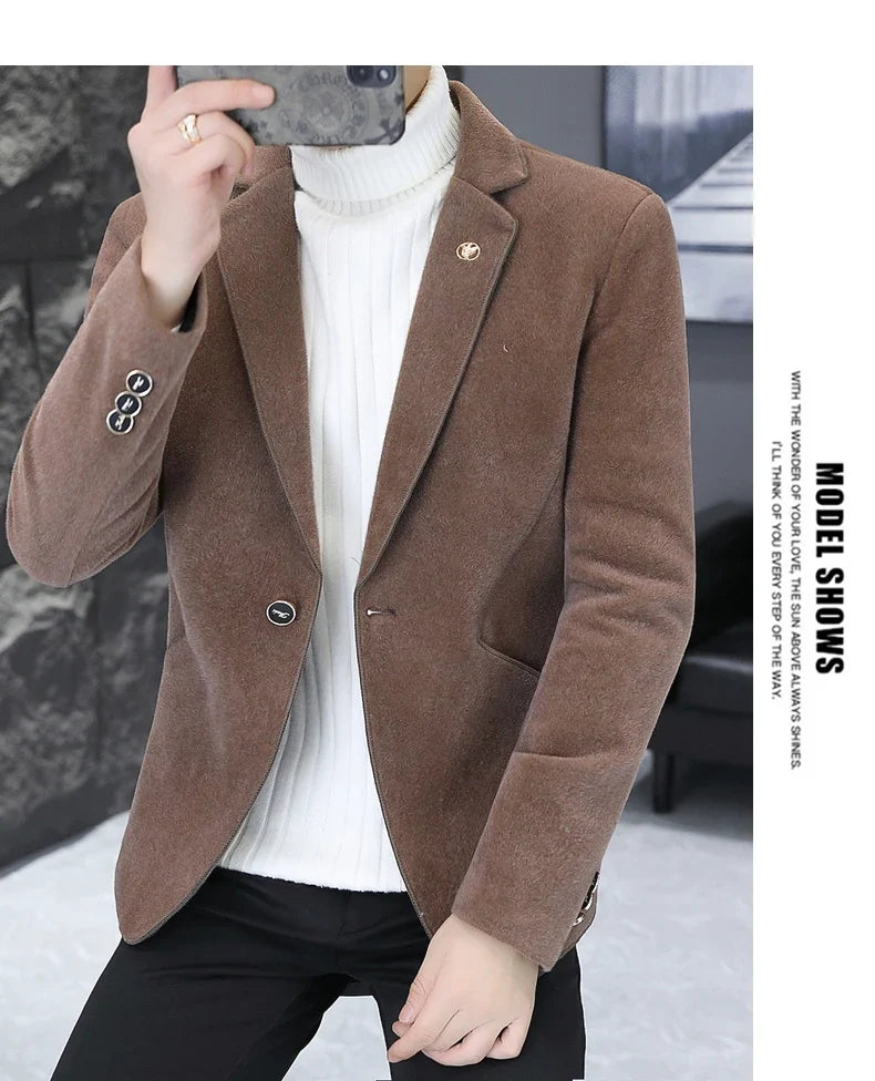 2025 Autumn Suit Men's Fashion Handsome Trend All Matching Woolen Youth Slim Small Suit Dress Single West Coat Coat  M-4XL