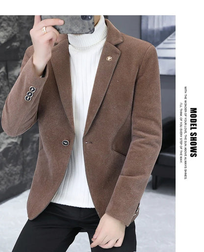 2025 Autumn Suit Men's Fashion Handsome Trend All Matching Woolen Youth Slim Small Suit Dress Single West Coat Coat  M-4XL