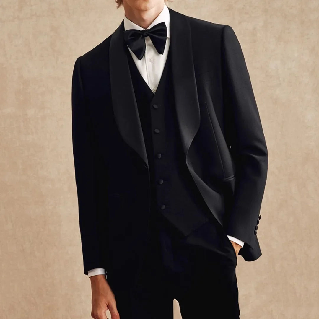 Men Suit Black 3 Pieces Single Breasted With Lapel For Wedding Groom Banquet Party Prom Business Work Office Jacket Vest Pants