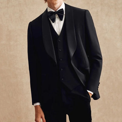 Men Suit Black 3 Pieces Single Breasted With Lapel For Wedding Groom Banquet Party Prom Business Work Office Jacket Vest Pants